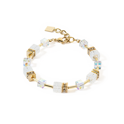 Coeur de Lion 3018/30-1416 GeoCUBE - Goudkleurige schakelarmband met kubusvormige kristallen en strass