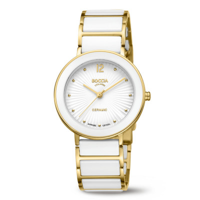 Boccia Titanium 3331-05 – Dameshorloge met witte en goudkleurige accenten