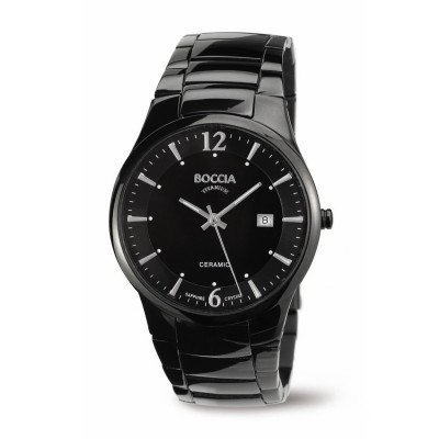 Boccia Titanium 3572-02 - Herenhorloge van glanzend zwart keramiek met datumweergave