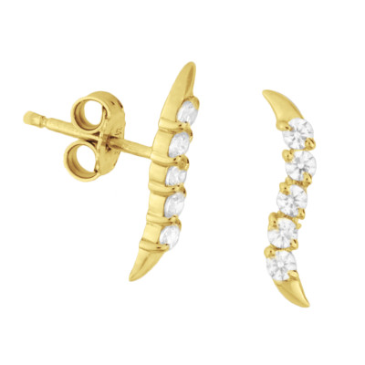 Staafje oorstekers met zirkonia rij van 14-karaat goud - 13 mm