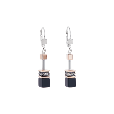Coeur de Lion oorhangers 4018-20-1300 - Geometrische oorbellen met onyx en Swarovski kristal - 40 mm