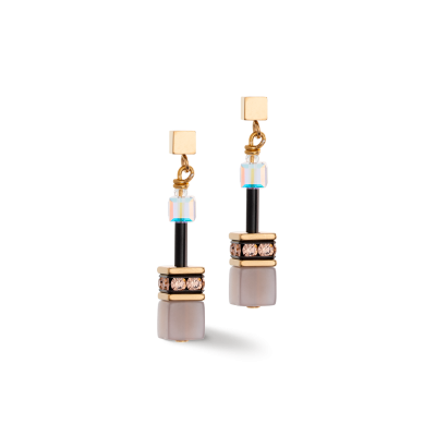 Coeur de Lion Geocube 4905/21-1100 - Vierkante edelsteen oorhangers met staal met goudkleurige plating en agaat, kristal, strass