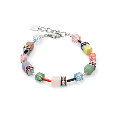 Coeur de Lion 4905/30-1584 Geocube Iconic - Multicolor schakelarmband met carneool, aventurijn en rozenkwarts