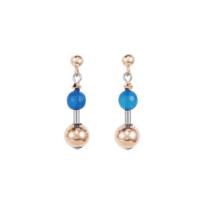 Coeur de Lion 4949/21-1500 - Ronde oorhangers met blauwe agaat en roségouden accenten