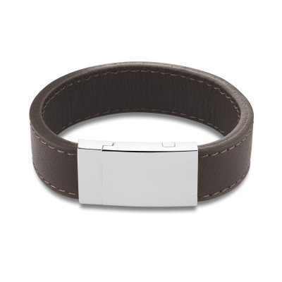 Bruine leren slavenarmband met zilverkleurige metalen sluiting
