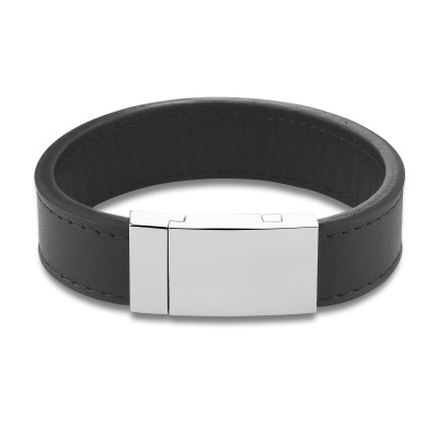 Zwarte leren slavenarmband met zilverkleurige sluiting