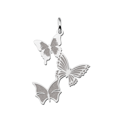 Zilveren hanger met drie mooie vlinders - Hoogte 28 mm