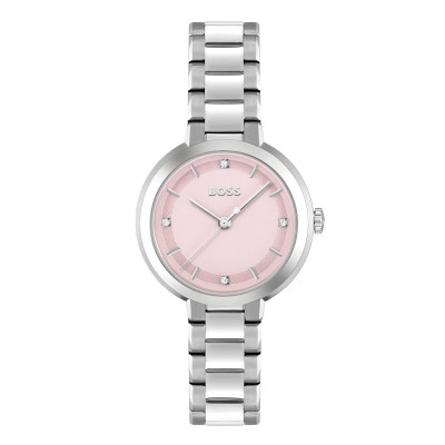 Boss Sena HB1502757 - Stijlvol dameshorloge met roze wijzerplaat en kristallen uuraanduidingen - Ø 34 mm