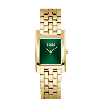 BOSS Lucy HB1502785 - Goudkleurig dameshorloge met groene wijzerplaat en stalen band