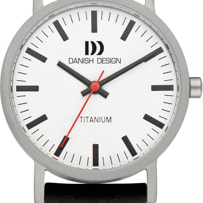 Danish Design Rhine IV14Q199 - Dameshorloge van titanium en zwart leer met rode accenten Ø 30 mm