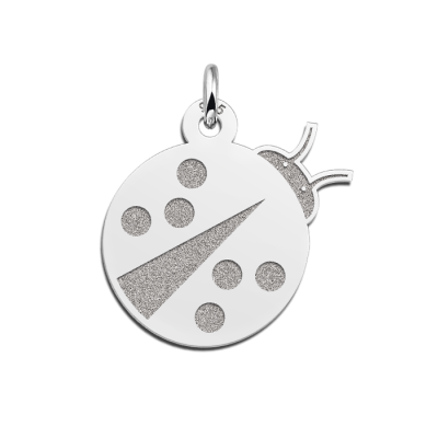 Zilveren lieveheersbeestje hanger met gegraveerd patroon - Diameter 16 mm