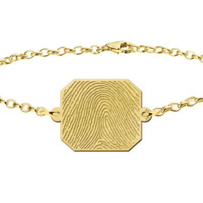 Names4ever MJ010968 - Gouden schakelarmband met graveerbare vingerafdruk rechthoek