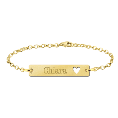Names4ever GNA35 - 14-karaat gouden graveerbare schakelarmband met naam en hartje