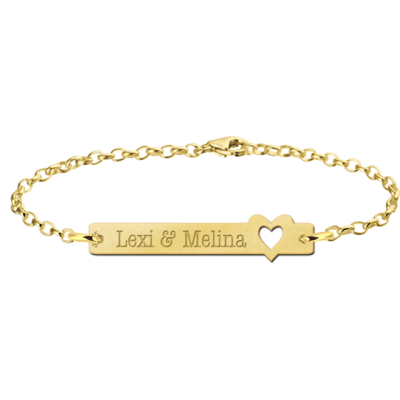 Names4ever GNA36 - 14-karaat gouden graveerbare schakelarmband met hartdetail