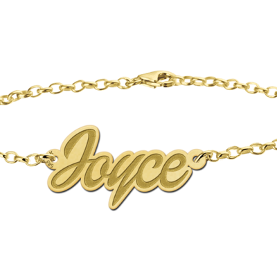 Names4ever MJ010976 - Gouden naamarmband met delicate schakels en gepersonaliseerde hanger Joyce""