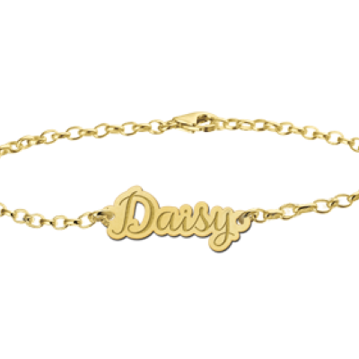 Names4ever MJ010977 - Gouden naamarmband met fijne schakelstructuur en uitgesneden Daisy""