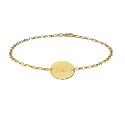 Names4ever MJ010978 GNA39 - 14-karaat gouden schakelarmband met gegraveerde hanger Lilly""