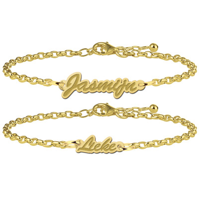 Names4ever MJ016405 - 14-karaat gouden naamarmband met fijne schakelstructuur en gepersonaliseerde gravure
