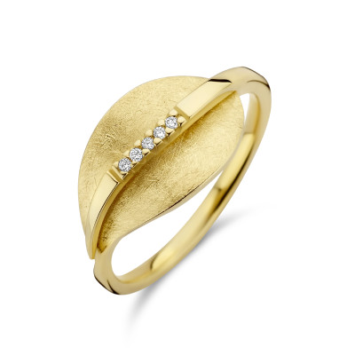 14-karaat gouden ring met bladmotief en diamanten