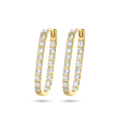 Paperclip klapoorringen met diamant - Gouden schakeloorbellen - 15.5 mm