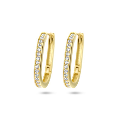 Gouden klapoorringen met zirkonia - paperclip schakeloorbellen