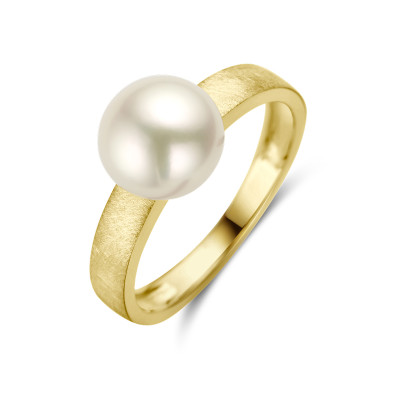 14-karaat gouden parelring met matte afwerking
