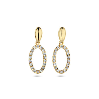 Ovale oorhangers met zirkonia's - 14-karaat goud - 8 mm x 20 mm