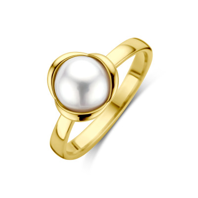 14-karaat gouden ring met witte zoetwaterparel
