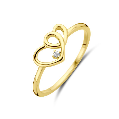 14-karaat gouden hartjesring met zirkonia