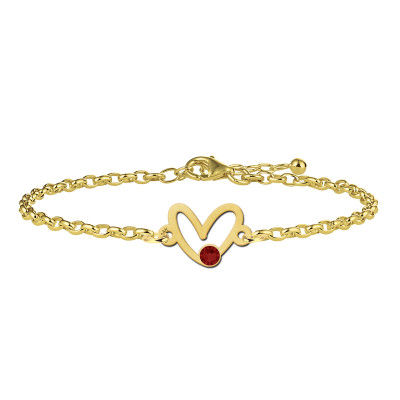 Gouden schakelarmband met opengewerkt hartje en geboortesteen naar keuze - Lengte 17-20 cm