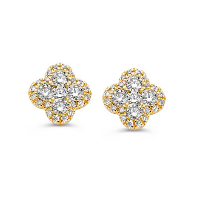 Diamanten oorstekers 0.70 crt met bloemen van 14-karaat goud - 8.5 mm
