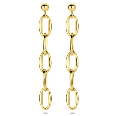 14-karaat gouden schakeloorhangers met glanzende ovalen - 49 x 11 mm