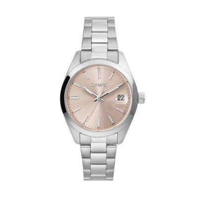 Olympic Louise OL75DSS002 - Zilverkleurig en rosé dameshorloge met schakelband – Ø 33 mm