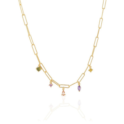 Sif Jakobs Rimini SJ-N22122-XCZ-SG - Gouden paperclip ketting met hanger en zirkonia op zilver