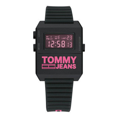 Tommy Hilfiger TH1791676 - Digitaal herenhorloge met zwarte siliconen band en rechthoekige kast