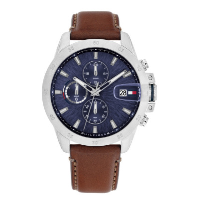 Tommy Hilfiger Jameson TH1792195 - Herenhorloge met bruine leren band en blauwe wijzerplaat
