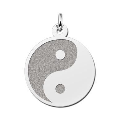 Zilveren yin-yang hanger met glanzende en matte afwerking 16 mm breed - Hoogte 19 mm