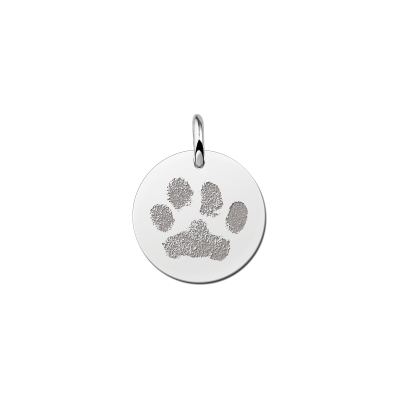 Zilveren ronde hanger met pootafdruk - Diameter 16 mm