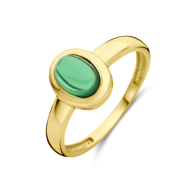 14-karaat gouden ring met ovale groene smaragd Trendjuwelier